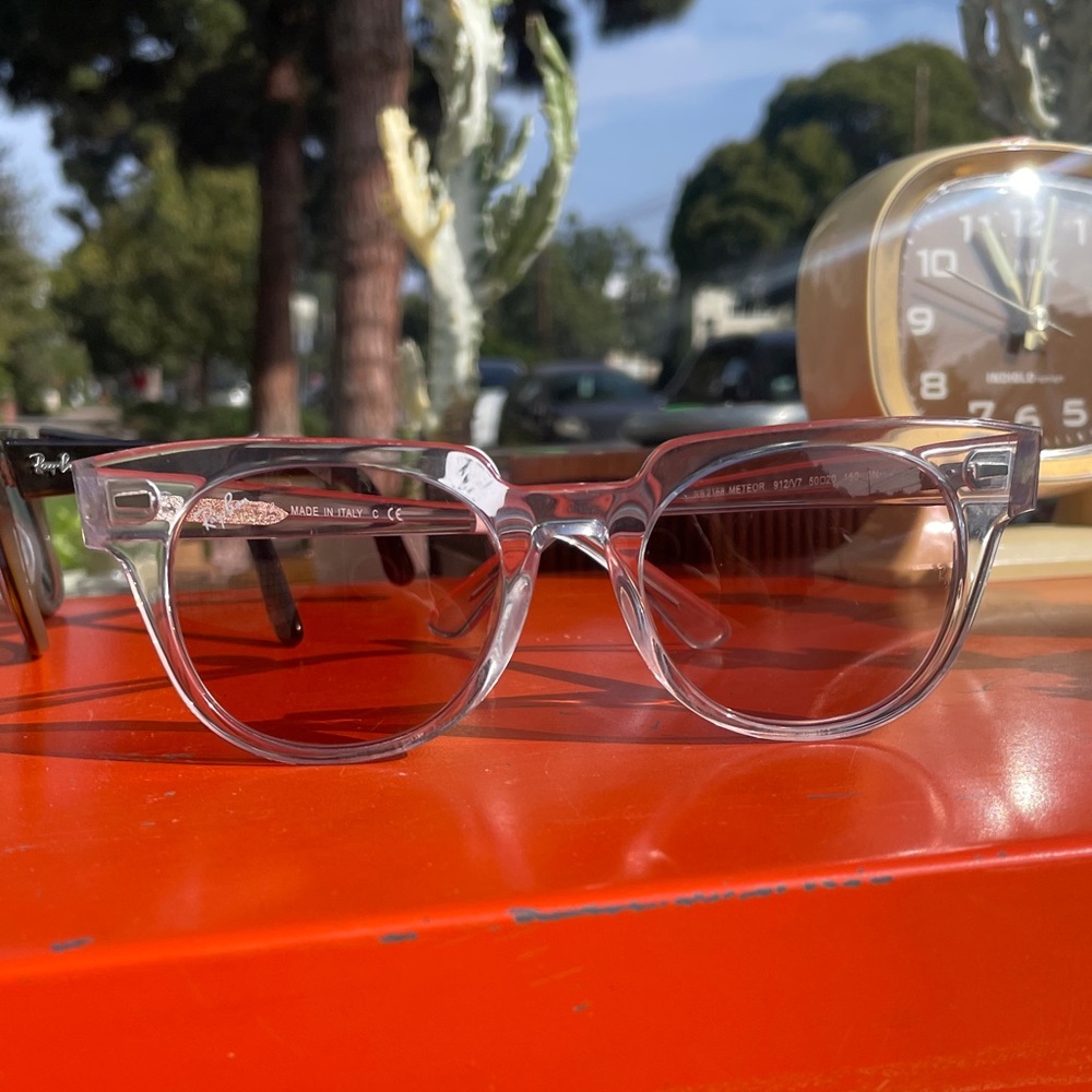 Ray-Ban Transparent Frame Sunglasses with rose pink Lenses